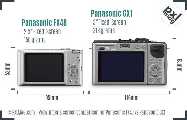 Panasonic FX48 vs Panasonic GX1 Screen and Viewfinder comparison