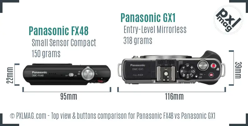 Panasonic FX48 vs Panasonic GX1 top view buttons comparison