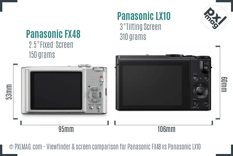 Panasonic FX48 vs Panasonic LX10 Screen and Viewfinder comparison