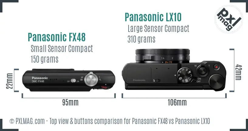Panasonic FX48 vs Panasonic LX10 top view buttons comparison