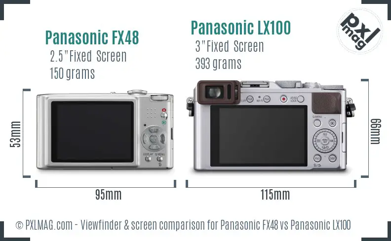 Panasonic FX48 vs Panasonic LX100 Screen and Viewfinder comparison