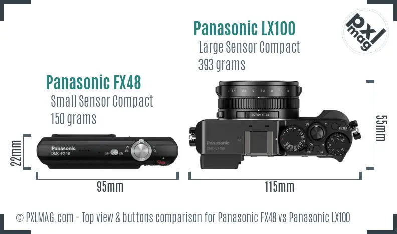 Panasonic FX48 vs Panasonic LX100 top view buttons comparison