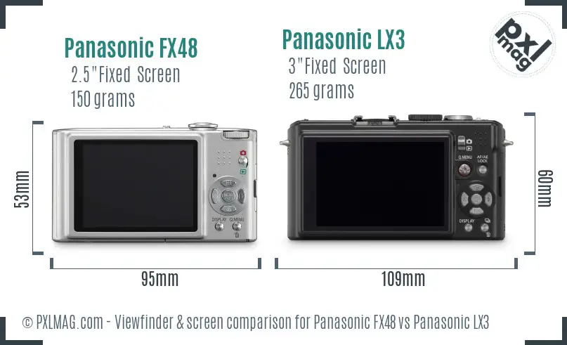 Panasonic FX48 vs Panasonic LX3 Screen and Viewfinder comparison