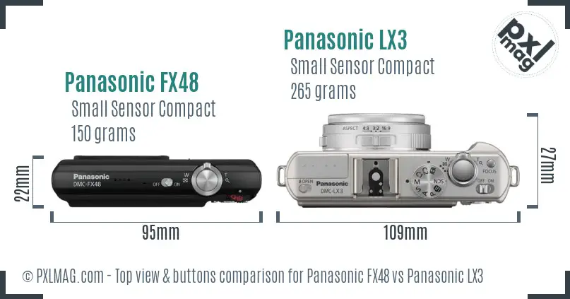 Panasonic FX48 vs Panasonic LX3 top view buttons comparison