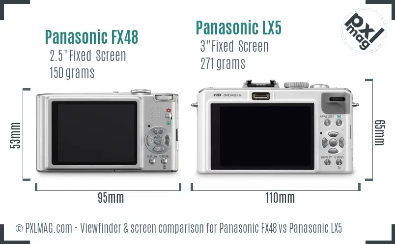 Panasonic FX48 vs Panasonic LX5 Screen and Viewfinder comparison