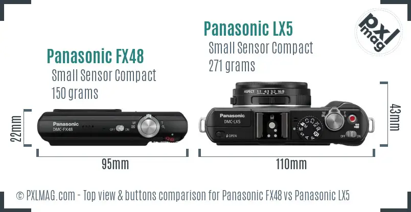 Panasonic FX48 vs Panasonic LX5 top view buttons comparison