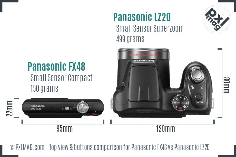 Panasonic FX48 vs Panasonic LZ20 top view buttons comparison