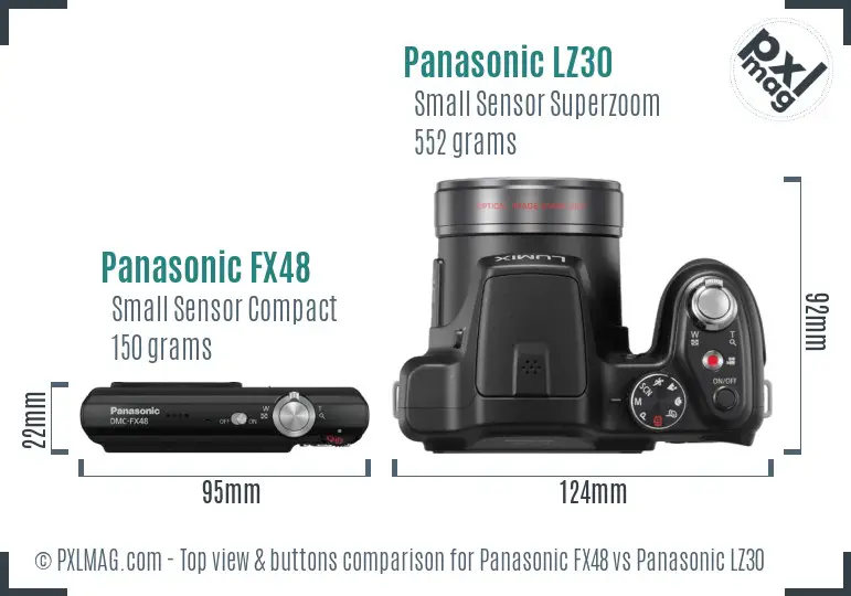 Panasonic FX48 vs Panasonic LZ30 top view buttons comparison
