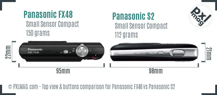 Panasonic FX48 vs Panasonic S2 top view buttons comparison