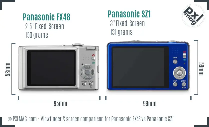 Panasonic FX48 vs Panasonic SZ1 Screen and Viewfinder comparison