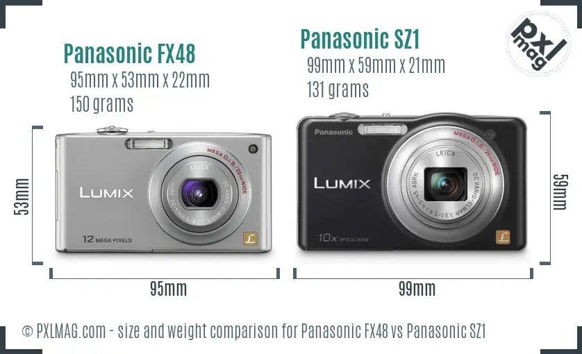 Panasonic FX48 vs Panasonic SZ1 size comparison