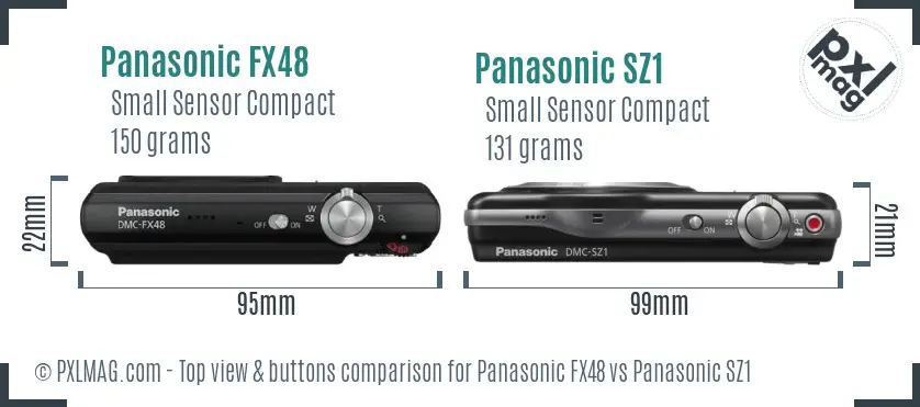 Panasonic FX48 vs Panasonic SZ1 top view buttons comparison