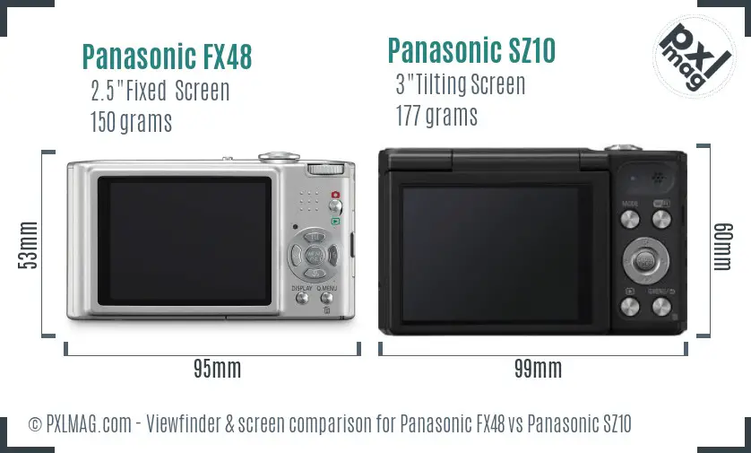 Panasonic FX48 vs Panasonic SZ10 Screen and Viewfinder comparison