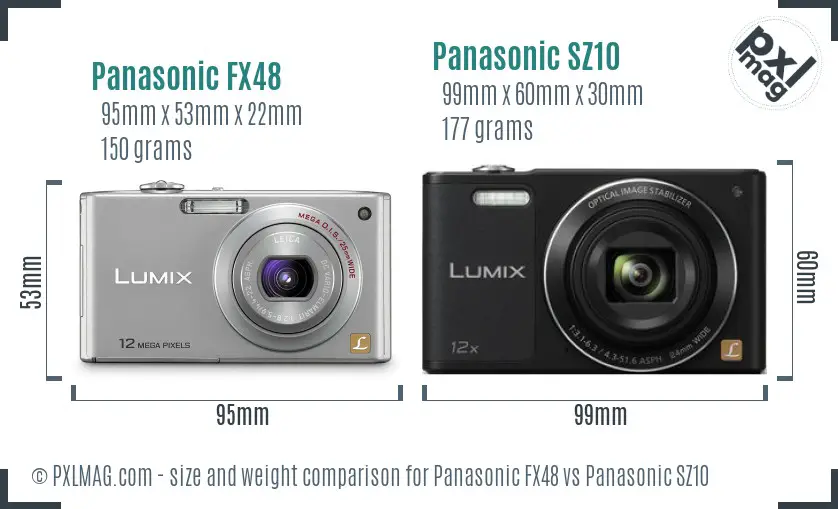 Panasonic FX48 vs Panasonic SZ10 size comparison