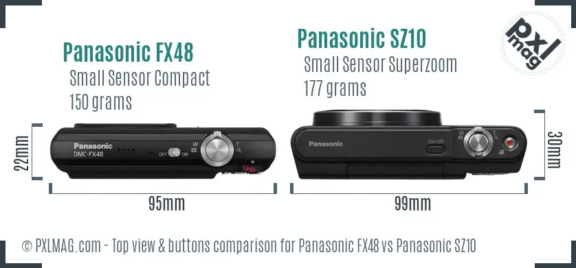 Panasonic FX48 vs Panasonic SZ10 top view buttons comparison