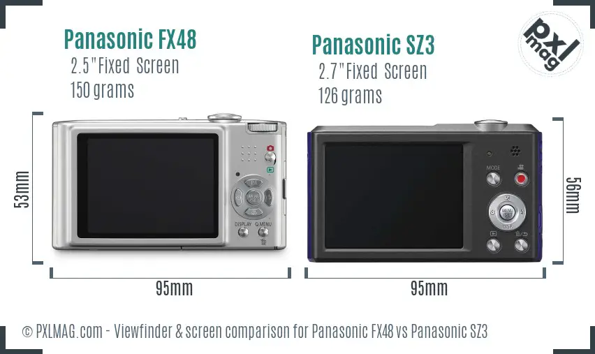 Panasonic FX48 vs Panasonic SZ3 Screen and Viewfinder comparison