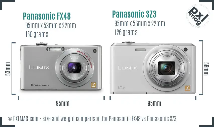 Panasonic FX48 vs Panasonic SZ3 size comparison