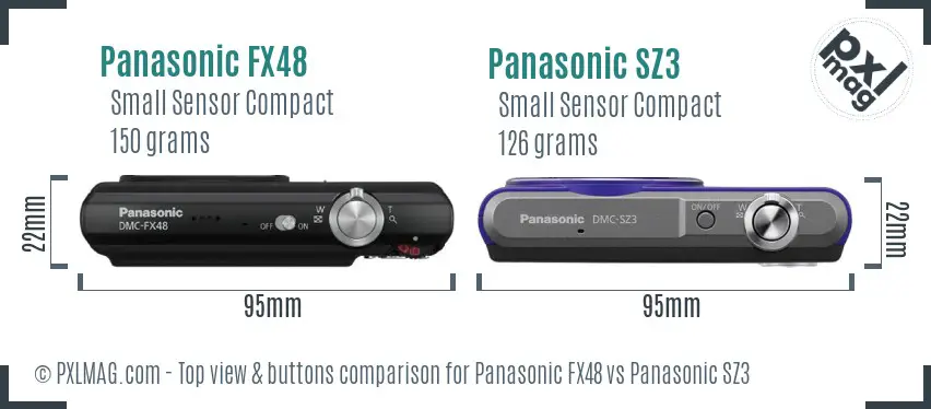 Panasonic FX48 vs Panasonic SZ3 top view buttons comparison