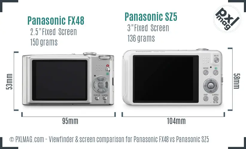 Panasonic FX48 vs Panasonic SZ5 Screen and Viewfinder comparison