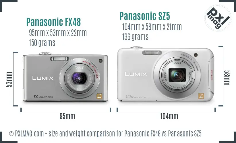 Panasonic FX48 vs Panasonic SZ5 size comparison