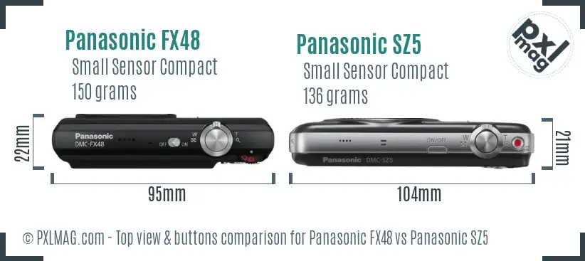 Panasonic FX48 vs Panasonic SZ5 top view buttons comparison
