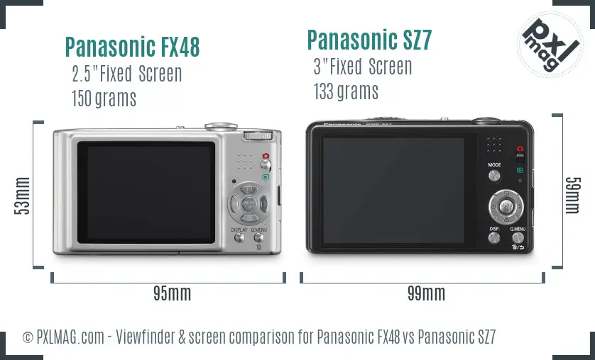 Panasonic FX48 vs Panasonic SZ7 Screen and Viewfinder comparison