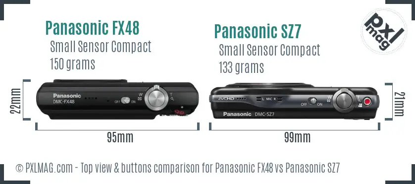 Panasonic FX48 vs Panasonic SZ7 top view buttons comparison