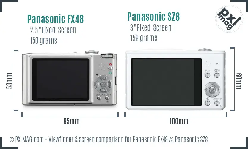 Panasonic FX48 vs Panasonic SZ8 Screen and Viewfinder comparison