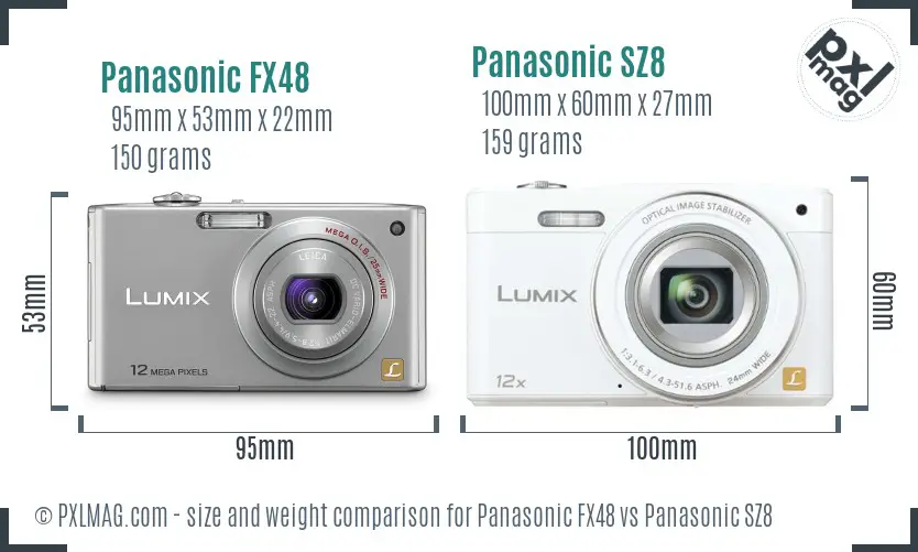 Panasonic FX48 vs Panasonic SZ8 size comparison