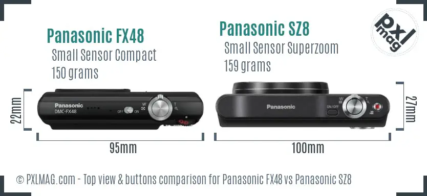 Panasonic FX48 vs Panasonic SZ8 top view buttons comparison
