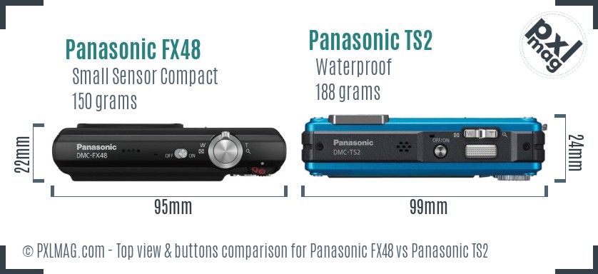 Panasonic FX48 vs Panasonic TS2 top view buttons comparison