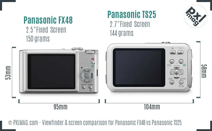 Panasonic FX48 vs Panasonic TS25 Screen and Viewfinder comparison