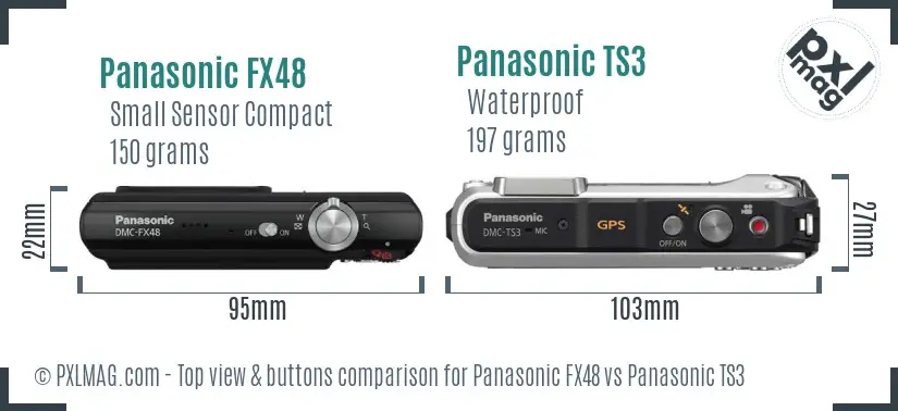Panasonic FX48 vs Panasonic TS3 top view buttons comparison