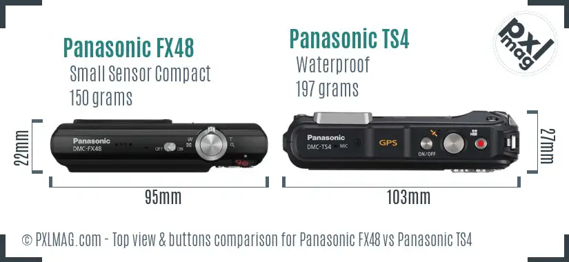 Panasonic FX48 vs Panasonic TS4 top view buttons comparison