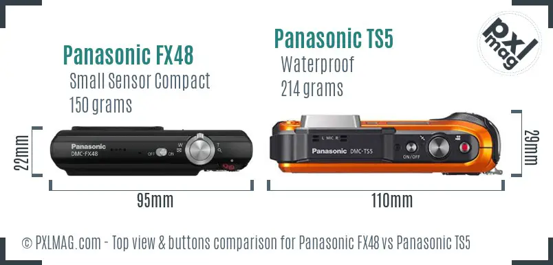 Panasonic FX48 vs Panasonic TS5 top view buttons comparison
