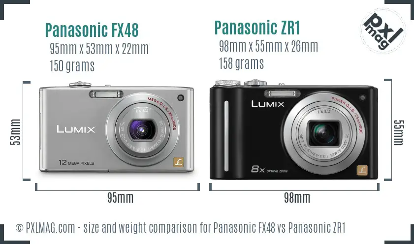 Panasonic FX48 vs Panasonic ZR1 size comparison