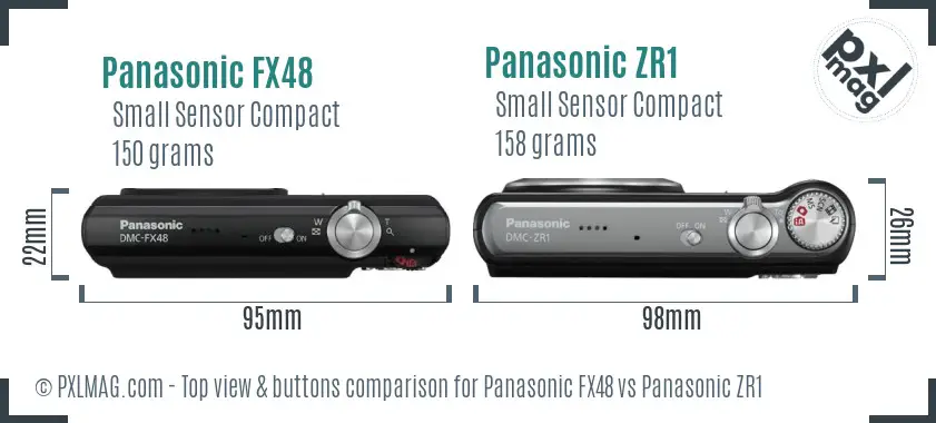 Panasonic FX48 vs Panasonic ZR1 top view buttons comparison