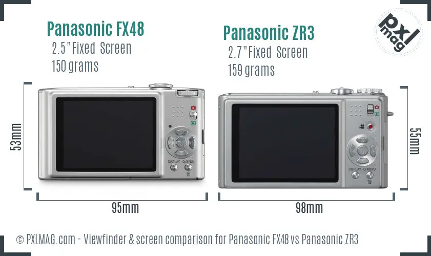 Panasonic FX48 vs Panasonic ZR3 Screen and Viewfinder comparison