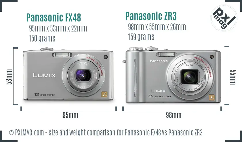 Panasonic FX48 vs Panasonic ZR3 size comparison