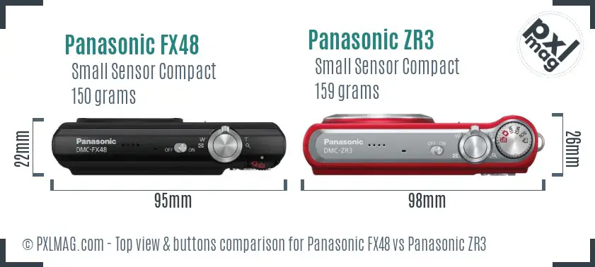 Panasonic FX48 vs Panasonic ZR3 top view buttons comparison