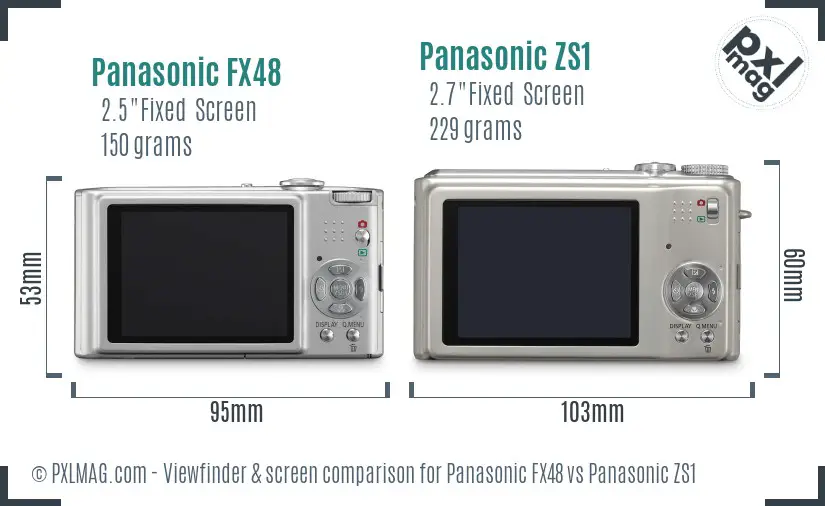 Panasonic FX48 vs Panasonic ZS1 Screen and Viewfinder comparison