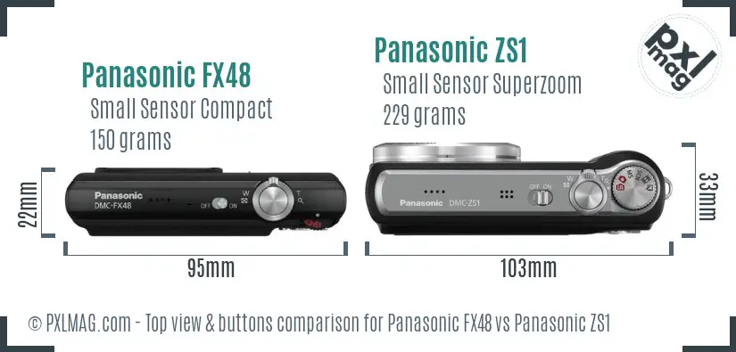 Panasonic FX48 vs Panasonic ZS1 top view buttons comparison