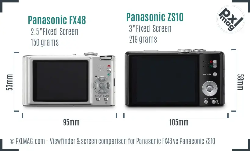 Panasonic FX48 vs Panasonic ZS10 Screen and Viewfinder comparison