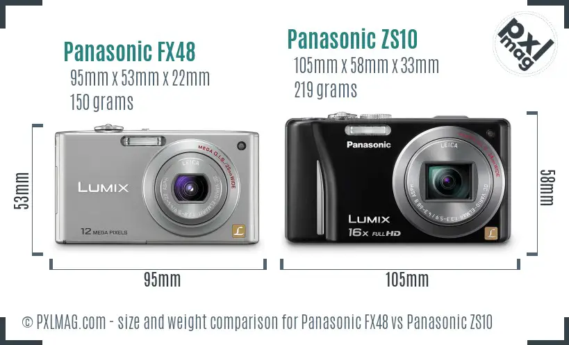 Panasonic FX48 vs Panasonic ZS10 size comparison