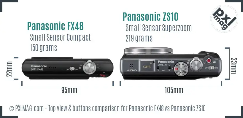 Panasonic FX48 vs Panasonic ZS10 top view buttons comparison