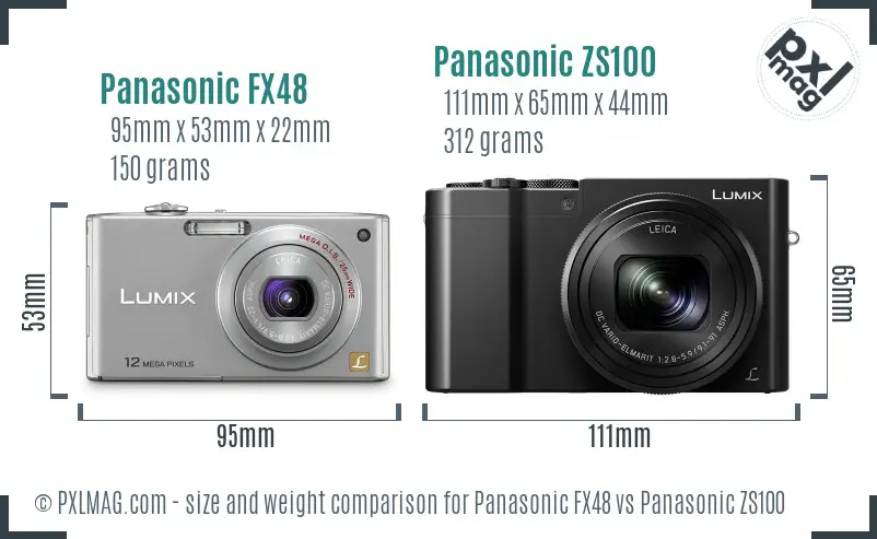 Panasonic FX48 vs Panasonic ZS100 size comparison