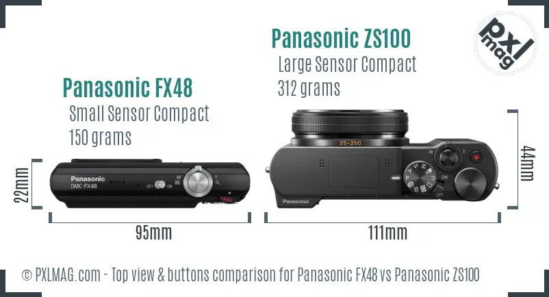 Panasonic FX48 vs Panasonic ZS100 top view buttons comparison