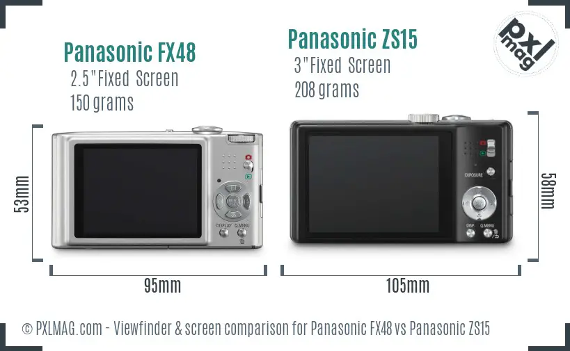 Panasonic FX48 vs Panasonic ZS15 Screen and Viewfinder comparison