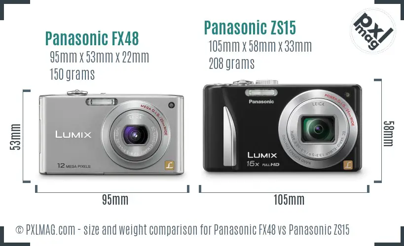Panasonic FX48 vs Panasonic ZS15 size comparison