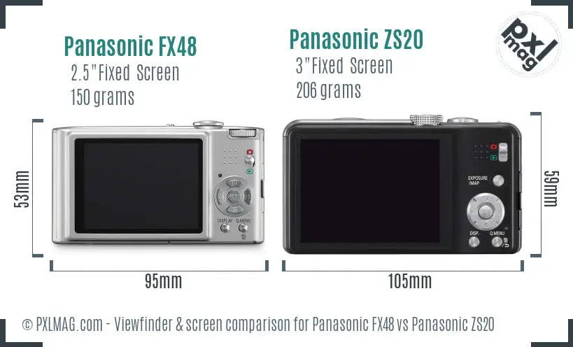 Panasonic FX48 vs Panasonic ZS20 Screen and Viewfinder comparison